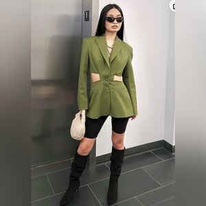 Olive Green Women's Cutout Blazer